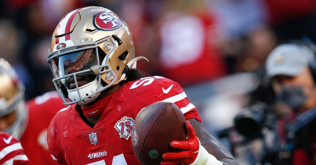 San Francisco 49ers linebacker Azeez Al-Shaair is pictured during an NFL  football game against the Seattle Seahawks, Sunday, Dec. 5, 2021, in  Seattle. The Seahawks won 30-23. (AP Photo/Stephen Brashear Stock Photo 