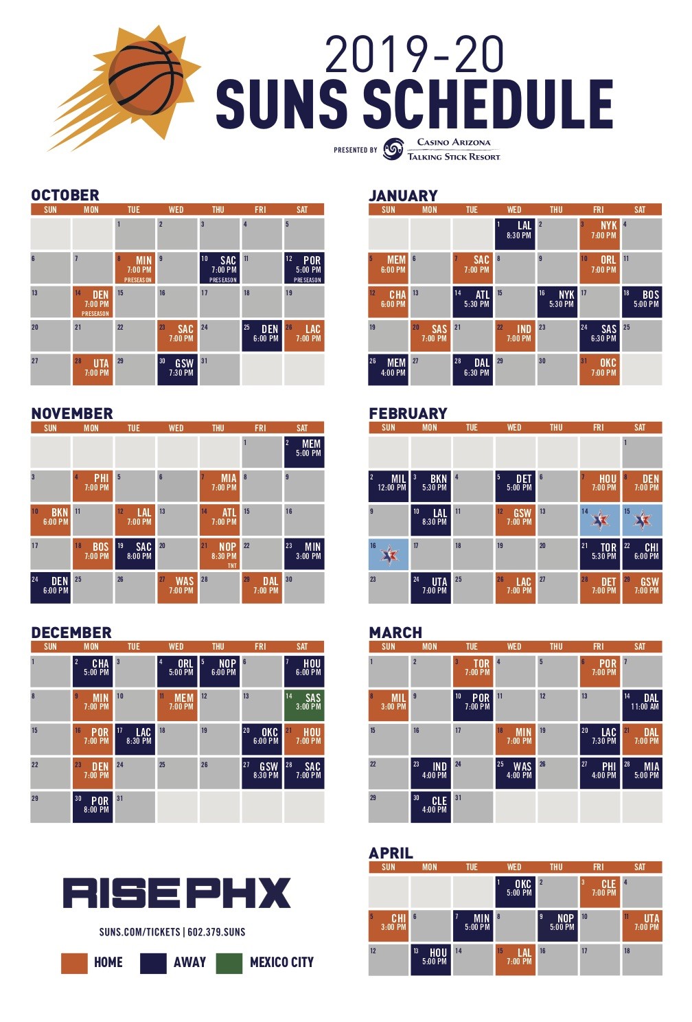 Phoenix Suns Announce 201920 NBA Season Schedule