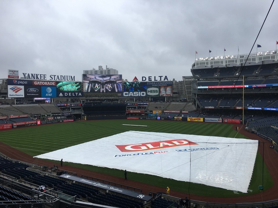 YankeesAthletics rain delay Sunday What's the latest?