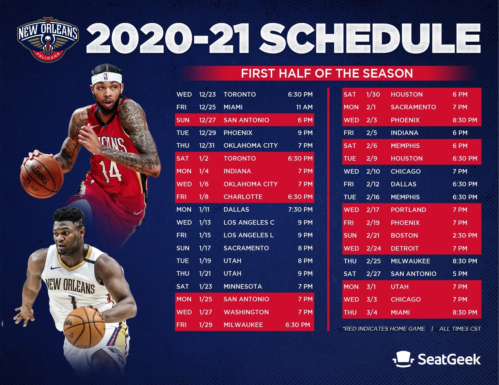 Download a printable Pelicans 202021 Schedule