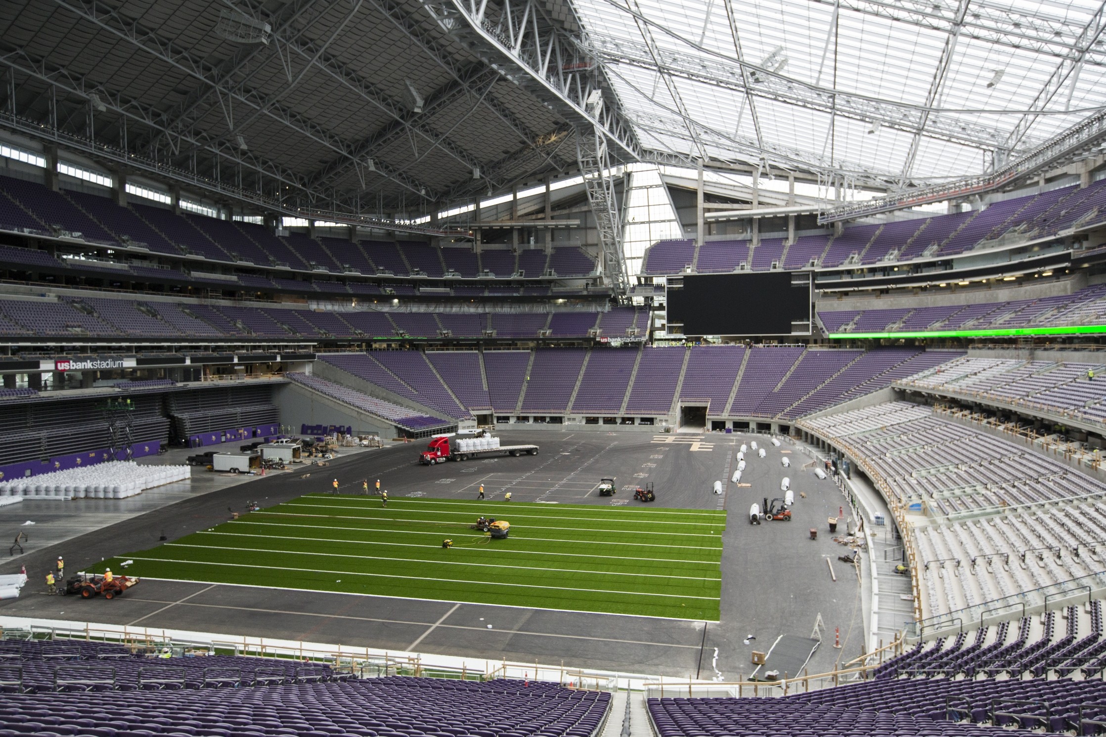 Turf getting put down in U.S. Bank Stadium