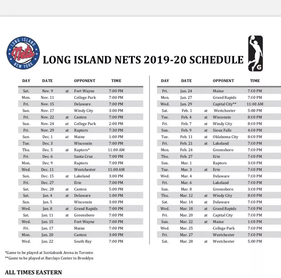 Long Island Nets announce 201920 regular season schedule