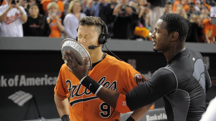 Orioles center fielder Adam Jones tweets that pie-in-the-face routine is no  more – Hartford Courant