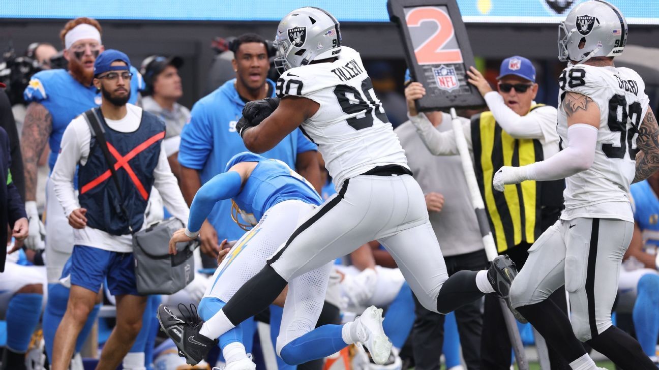 Raiders' Jerry Tillery ejected after hit on Chargers star Justin