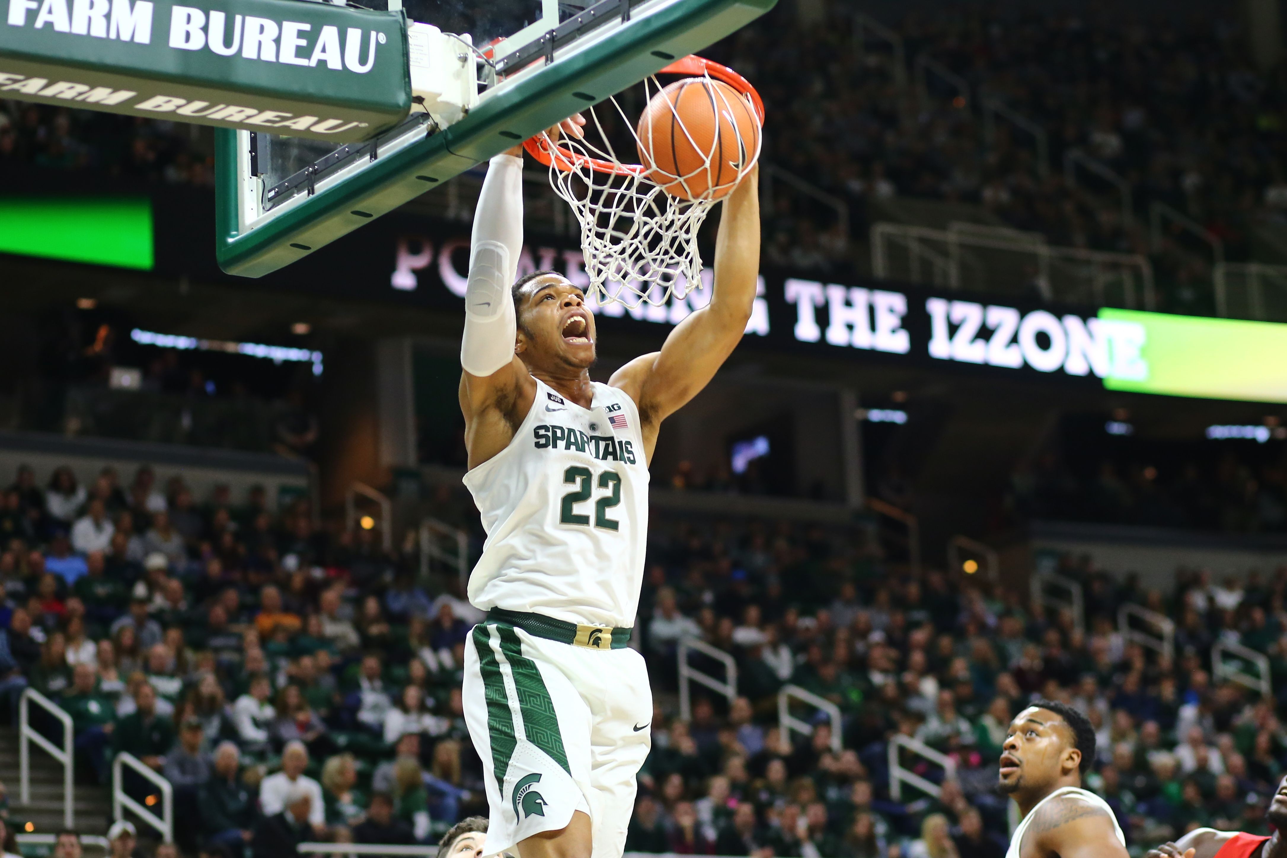 Michigan State Basketball Miles Bridges dunks over Nick Ward (Video)