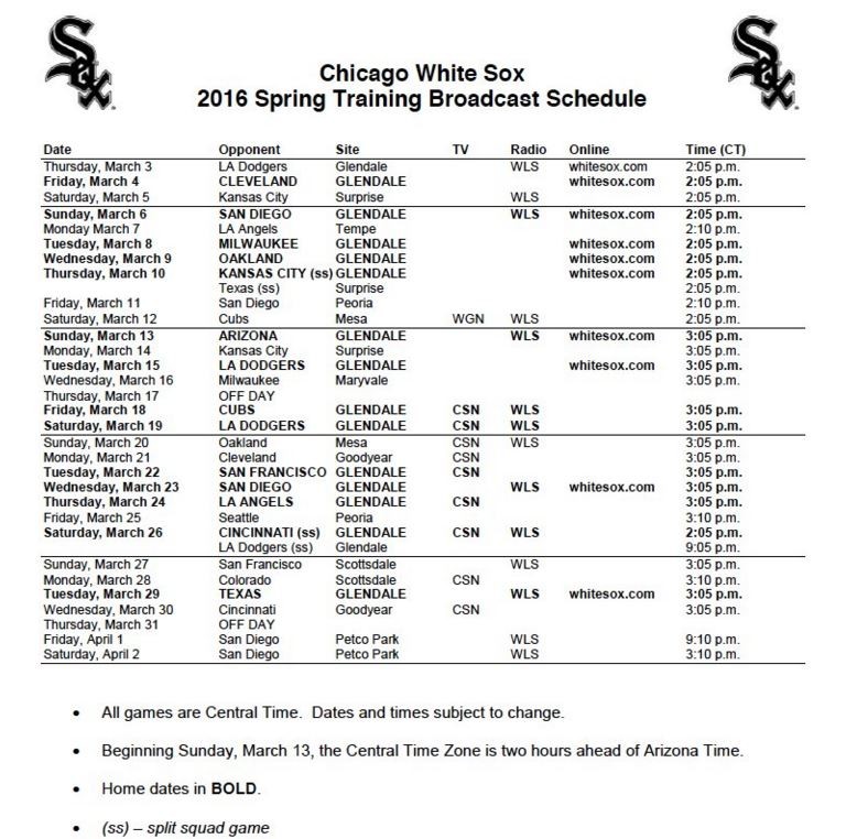 White Sox release spring broadcast schedule; CSN to air nine games