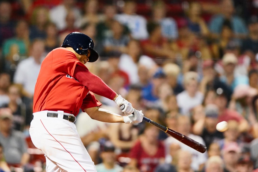 Rafael Devers (literal child) hits a home run off of Bartolo Colon