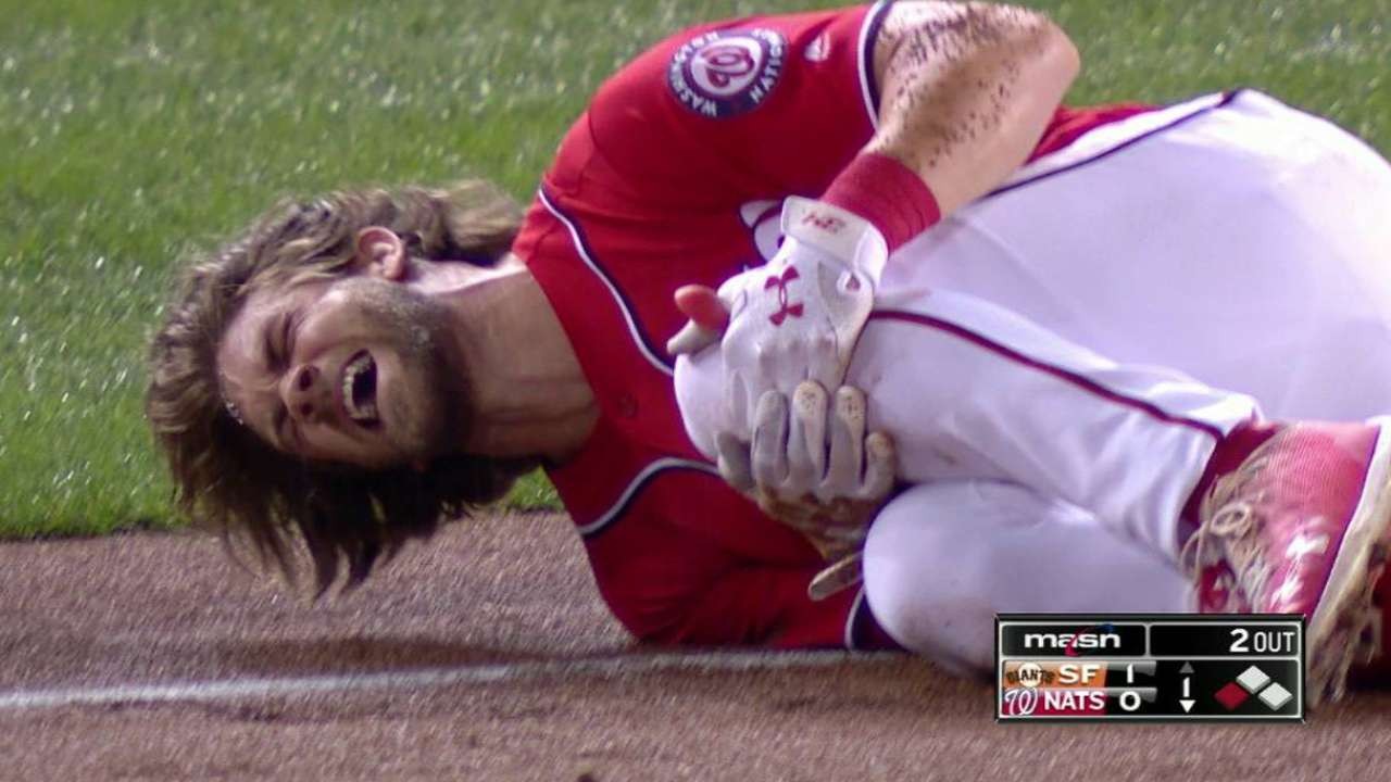Bryce Harper Leaves Game vs. Giants with Knee Injury