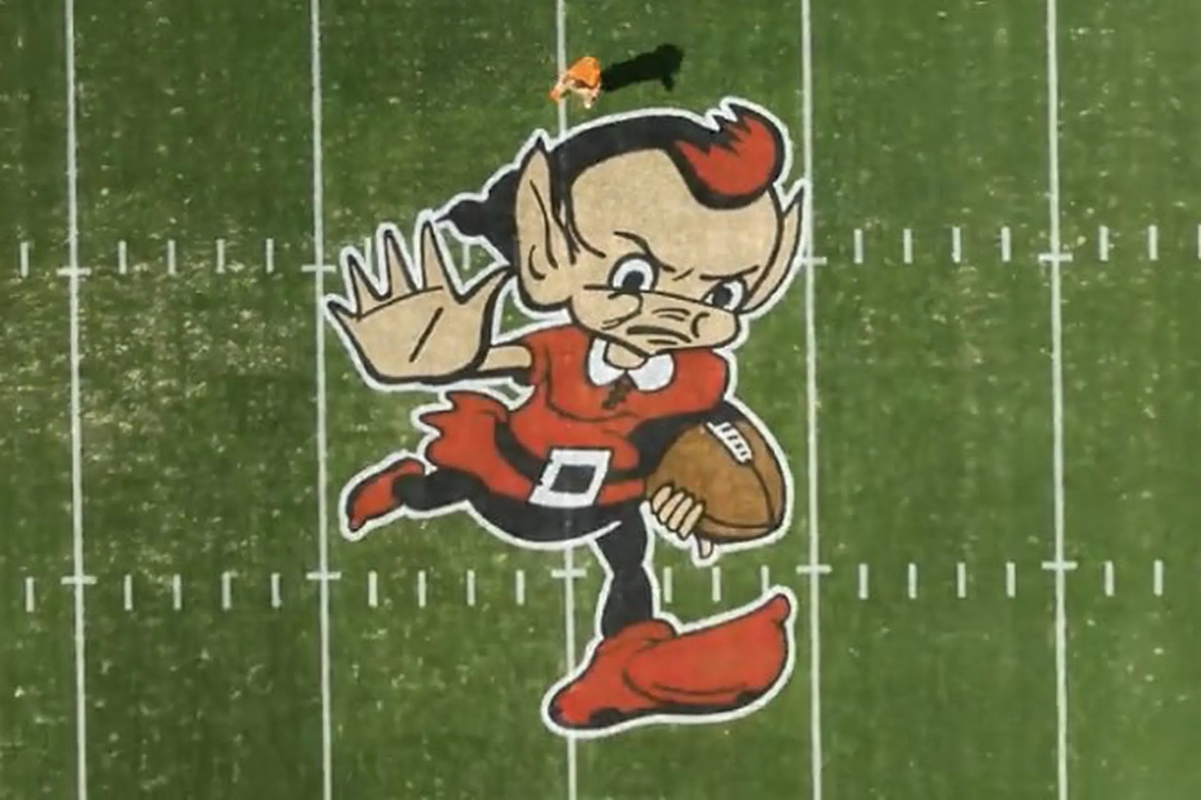 Browns introduce midfield artwork which is Brownie the Elf