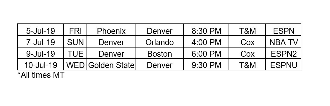 nuggets suns schedule
