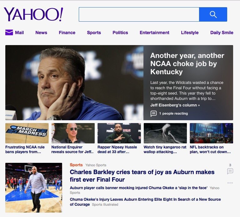 Yahoo! Sports Roasts Kentucky, Doesn’t Mention Duke Loss
