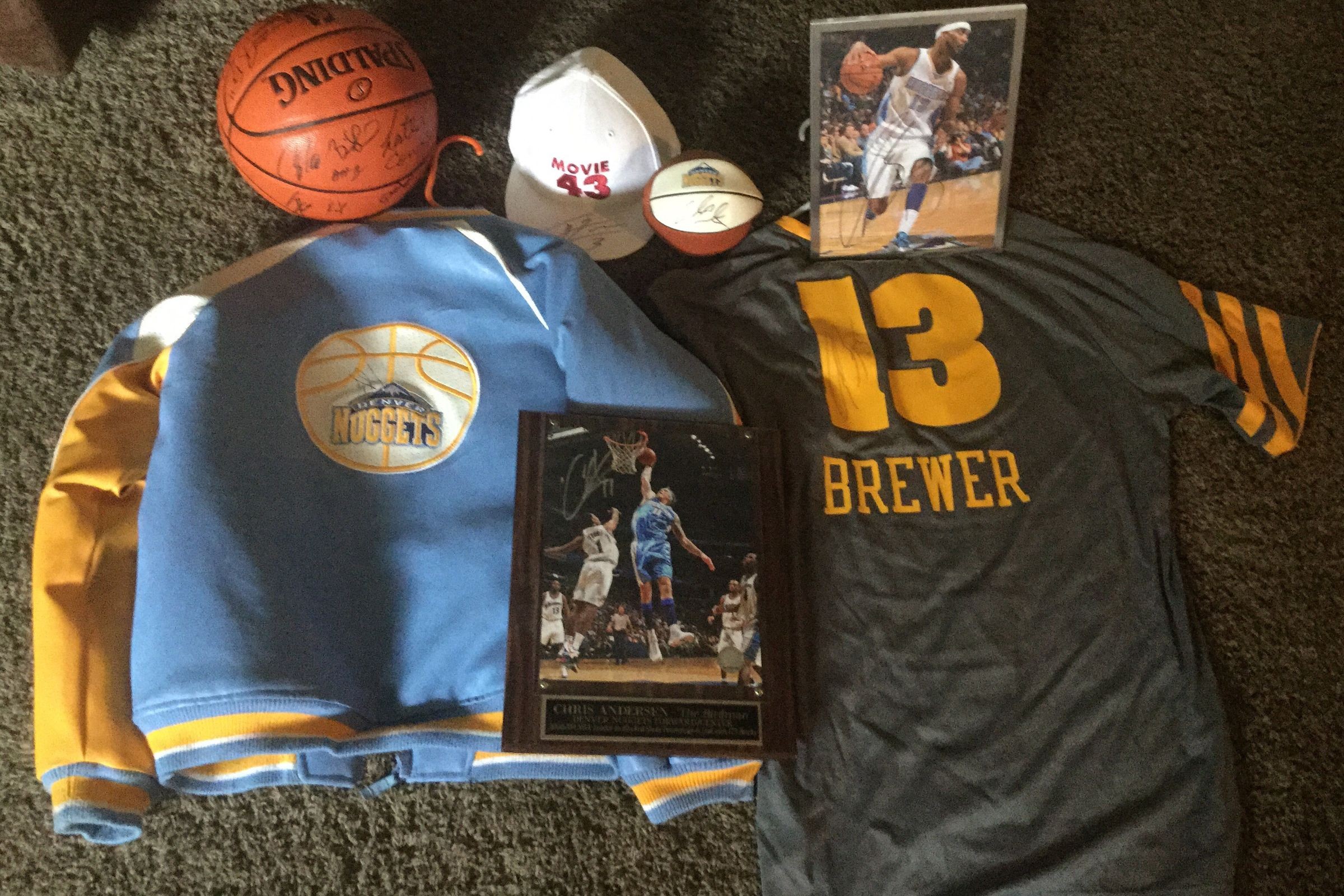 A collection of Denver Nuggets sports memorabilia and what it all