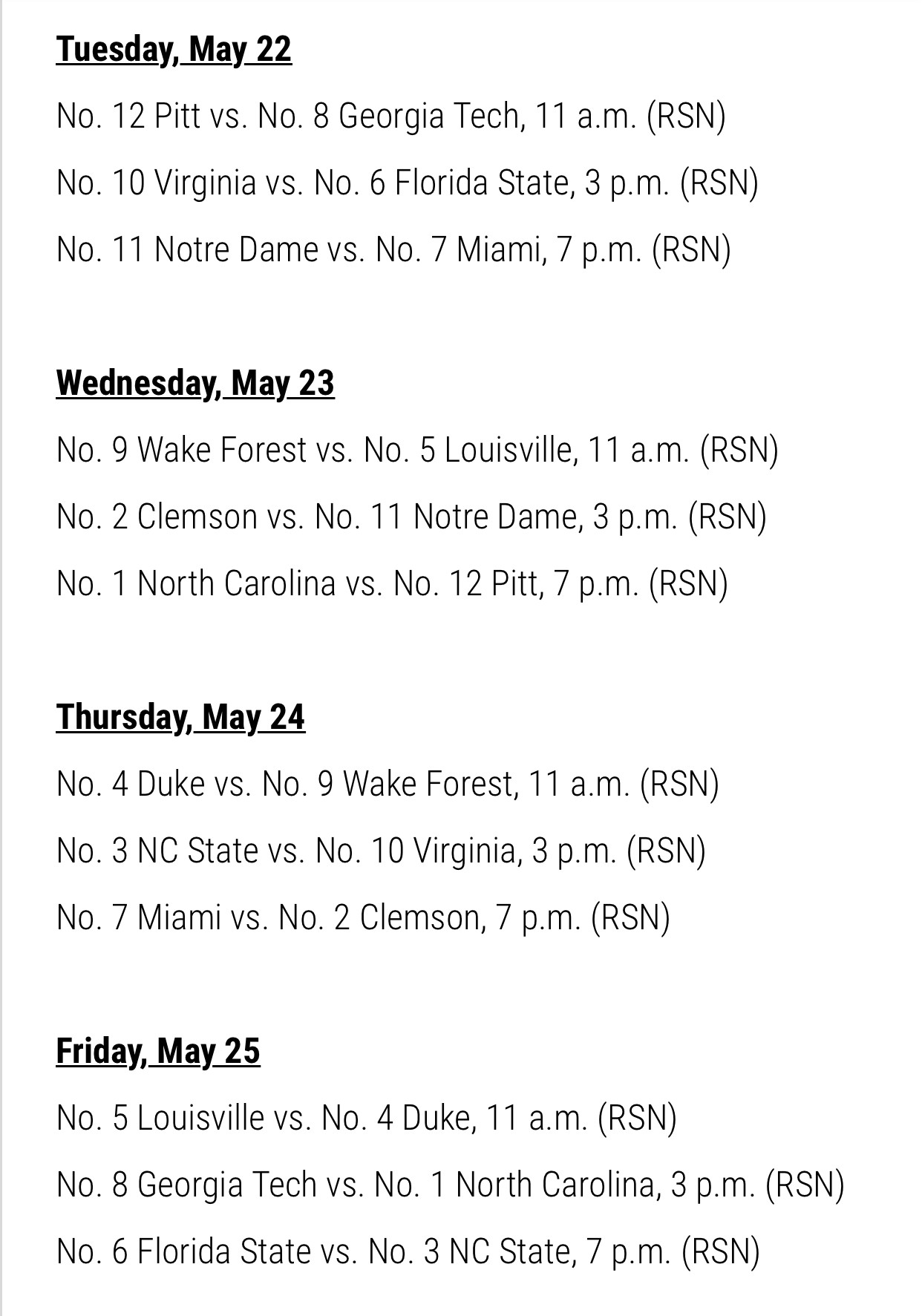 NC State’s Seeding & Schedule for the ACC Baseball Tournament