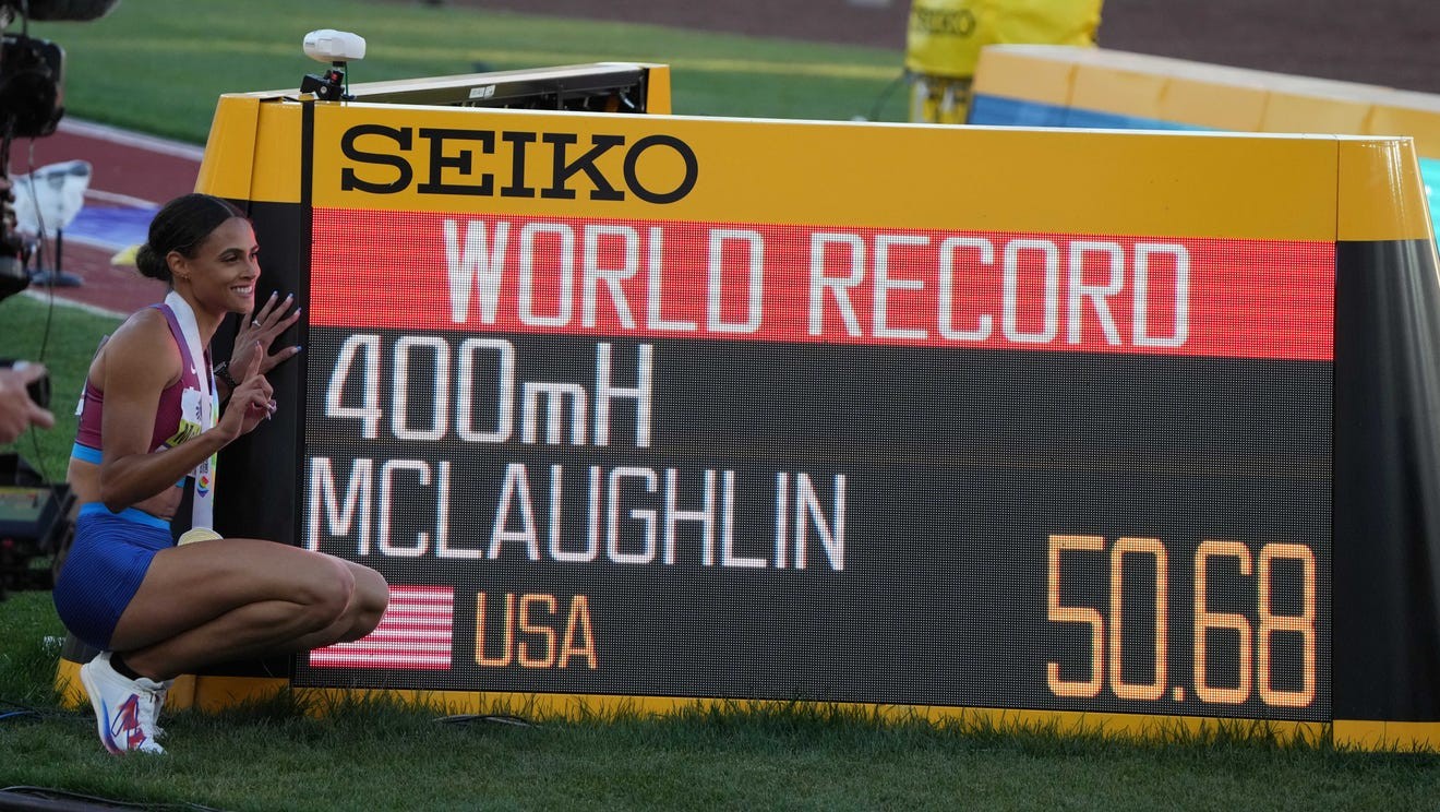 US star Sydney McLaughlin smashes own world record in 400 hurdles track