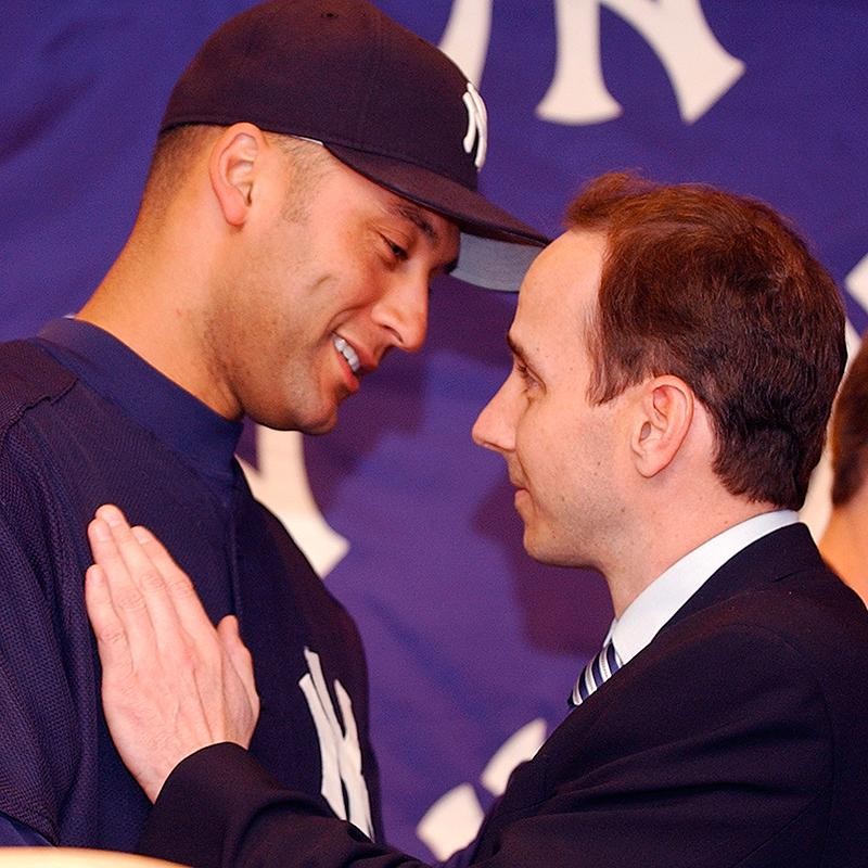 New York Yankees team captain Derek Jeter wipes a tear from his eye before  speaking from home plate in honor of legendary Yankees owner George  Steinbrenner and long time Yankees announcer Bob
