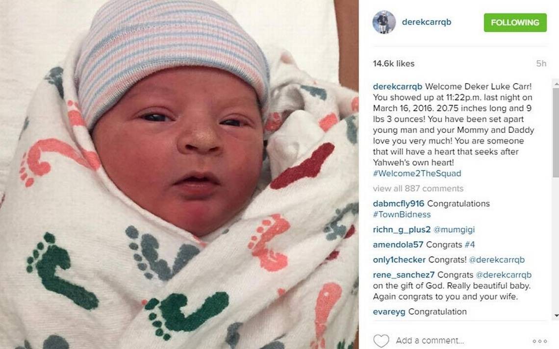It’s a boy! Again! Derek and Heather Carr welcome new son