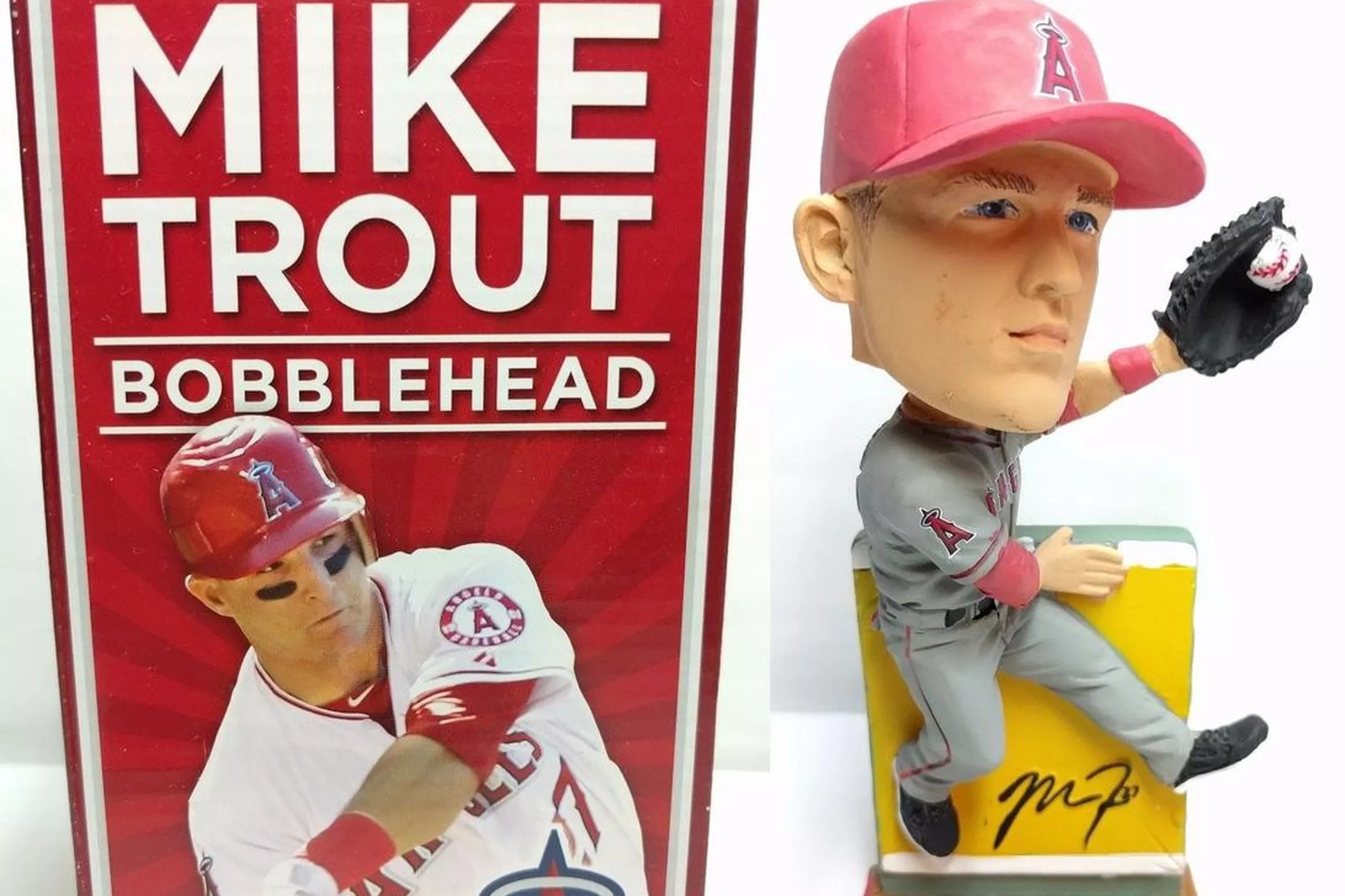 Bobblehead No. 1 — Mike Trout wall catch