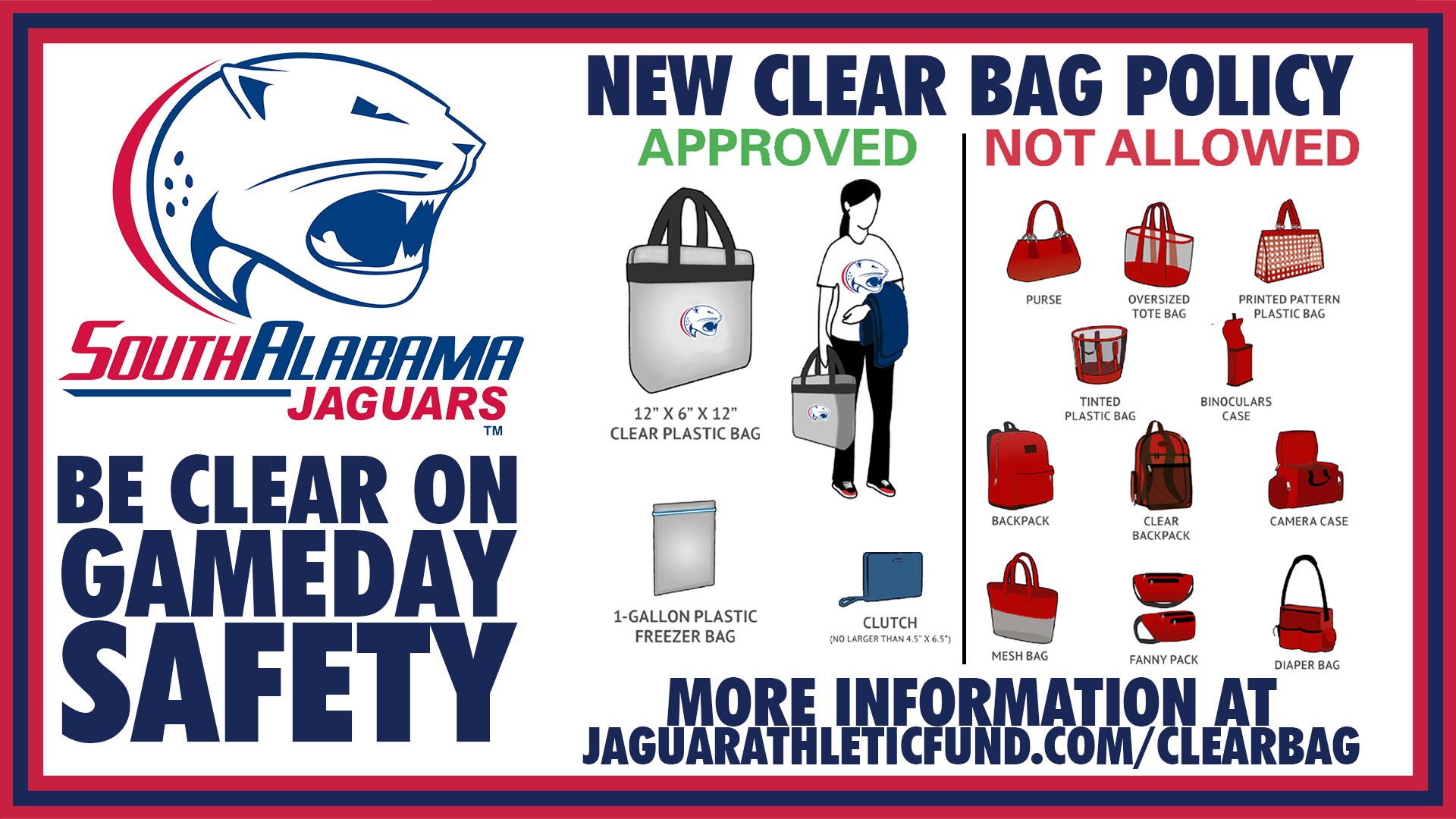 SOUTH ALABAMA IMPLEMENTS CLEAR BAG POLICY AT LADDPEEBLES STADIUM
