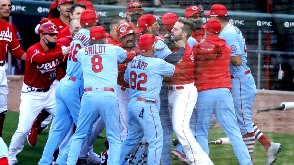 Cincinnati Reds and St. Louis Cardinals Benches Clear in the Fourth Inning