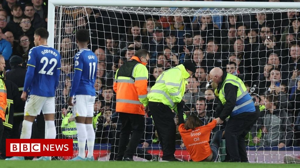 Everton v Newcastle Protester who tied himself to goalpost charged