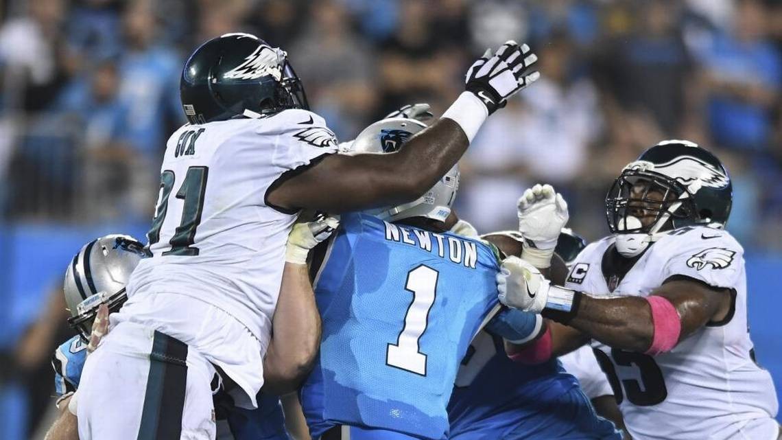Cam Newton throws 3 interceptions. Now one Eagles defender owes another