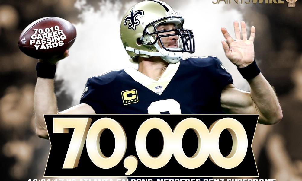 Drew Brees becomes 3rd in NFL history with 70,000 passing yards