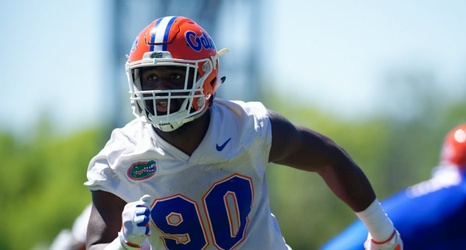 clayton florida lineman defensive gators fulfill expectations junior track season drill practice goes second university spring during through gatorcountry