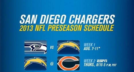 San Diego Chargers 2013 Preseason Schedule Announced