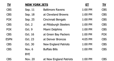 NY Jets Schedule Announced