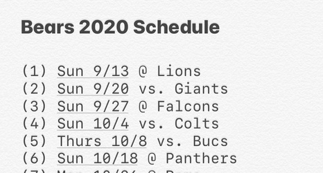 2020 Bears Schedule