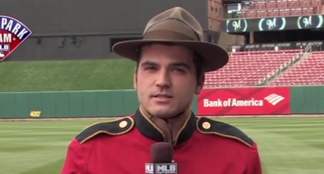 Joey Votto conducts interview dressed as Canadian Mountie (Video)