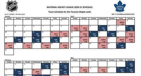 nhl announces times start toronto leafs maple january