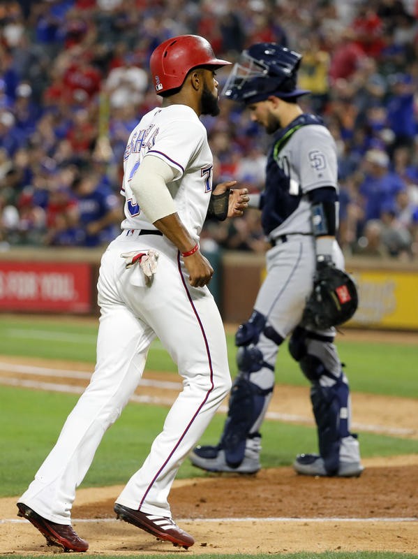 Rangers score trio of runs without hits, beat Padres 4-3