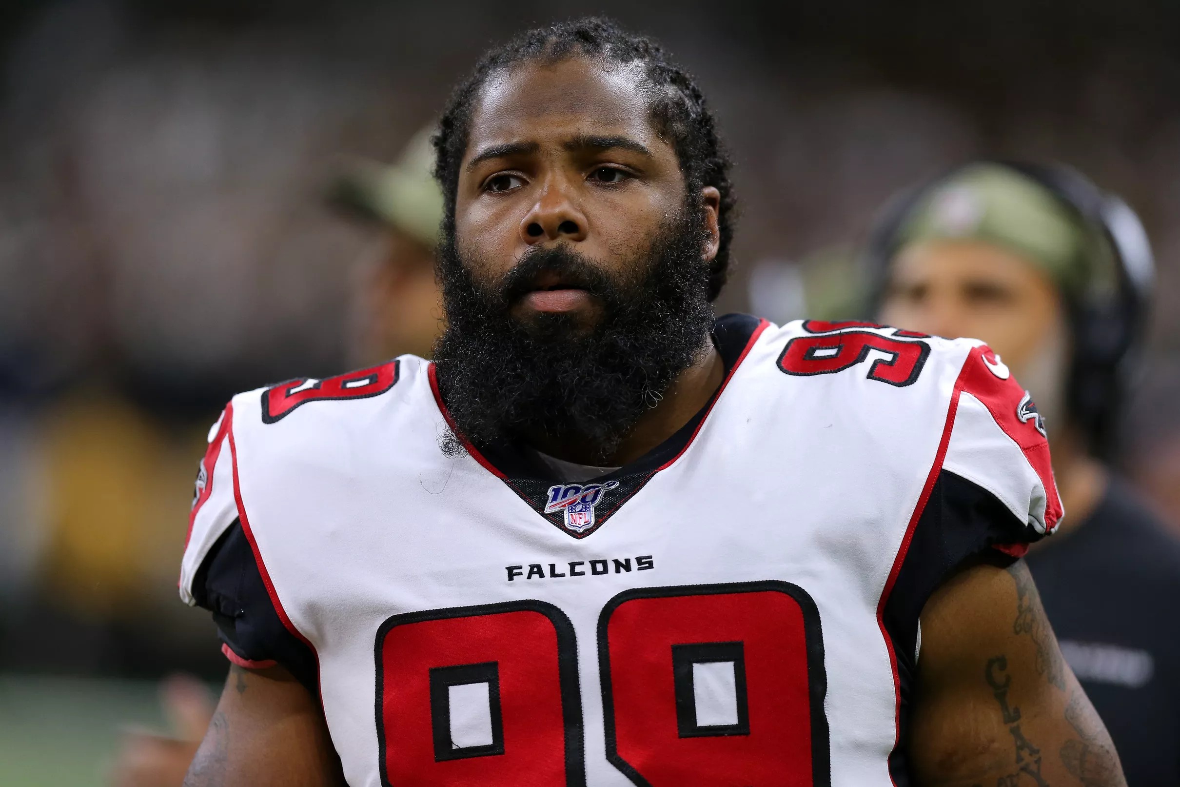 Adrian Clayborn leaves the game with a groin injury