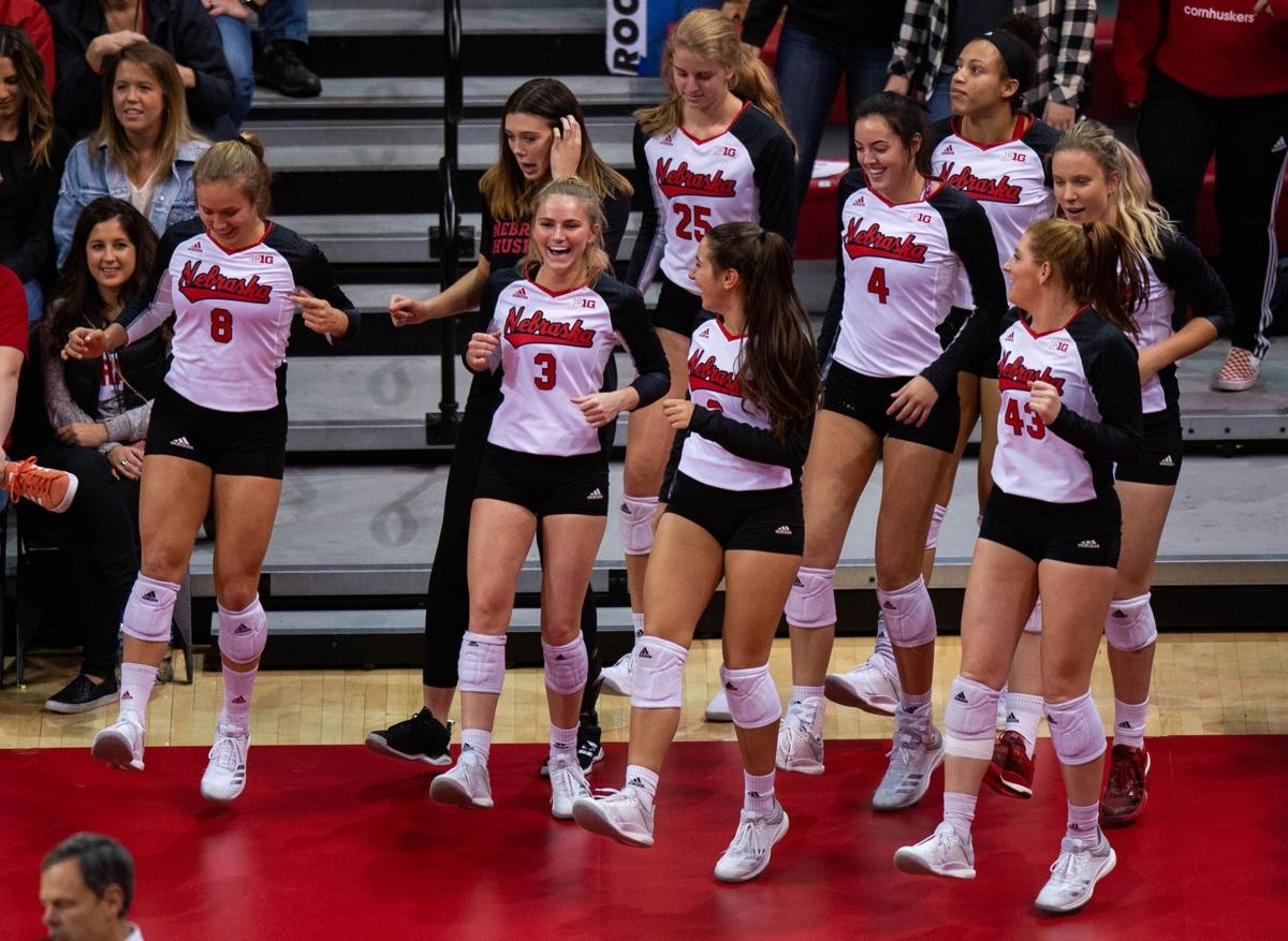 Nebraska volleyball players dancing at matches, and other times, is ...