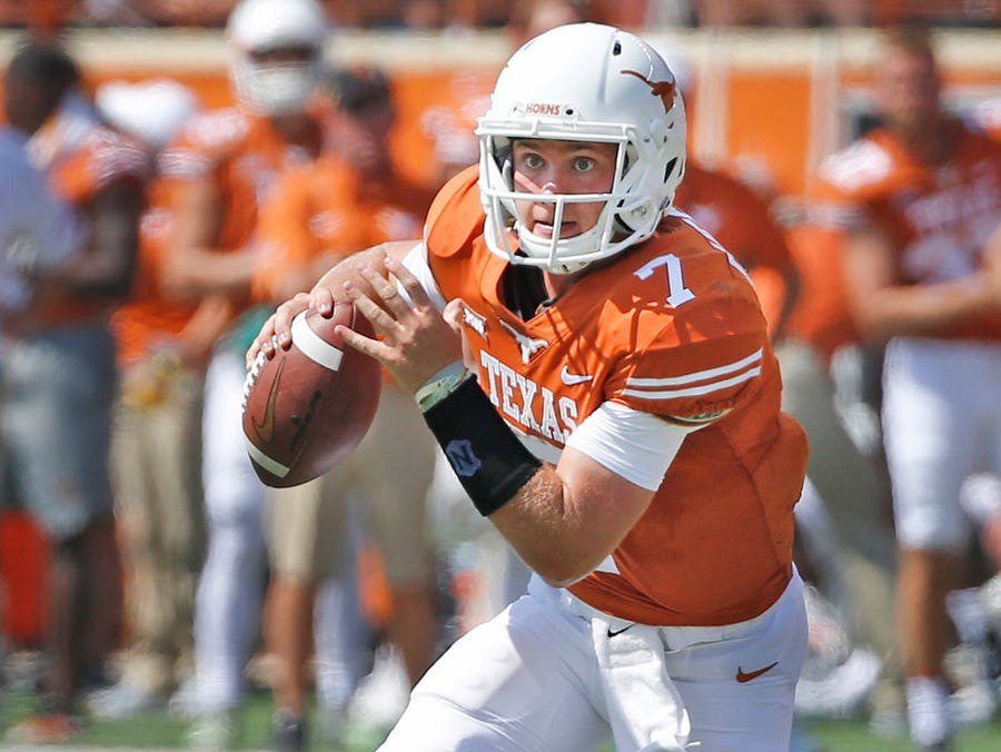 Texas starting QB Shane Buechele vs. Baylor; picture at backup not so clear