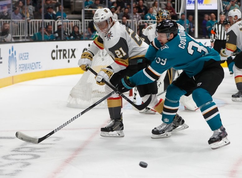 Logan Couture loses a pair of teeth to high stick against Vegas