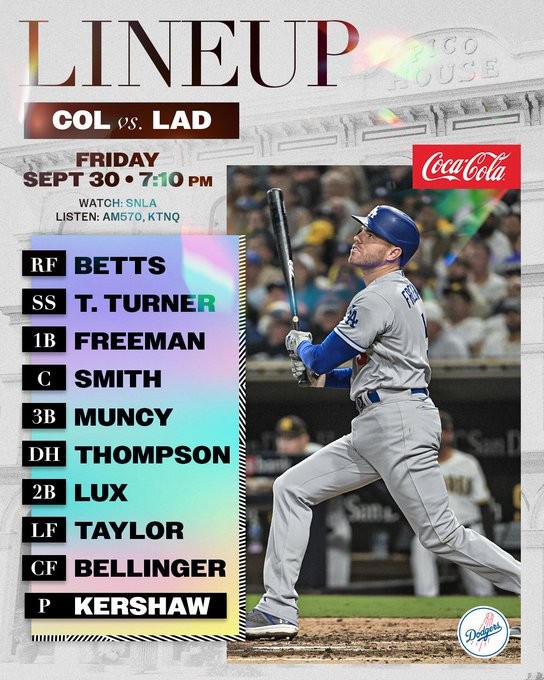 Dodgers vs Rockies: Lineups, Pregame Matchups, and More for September 30