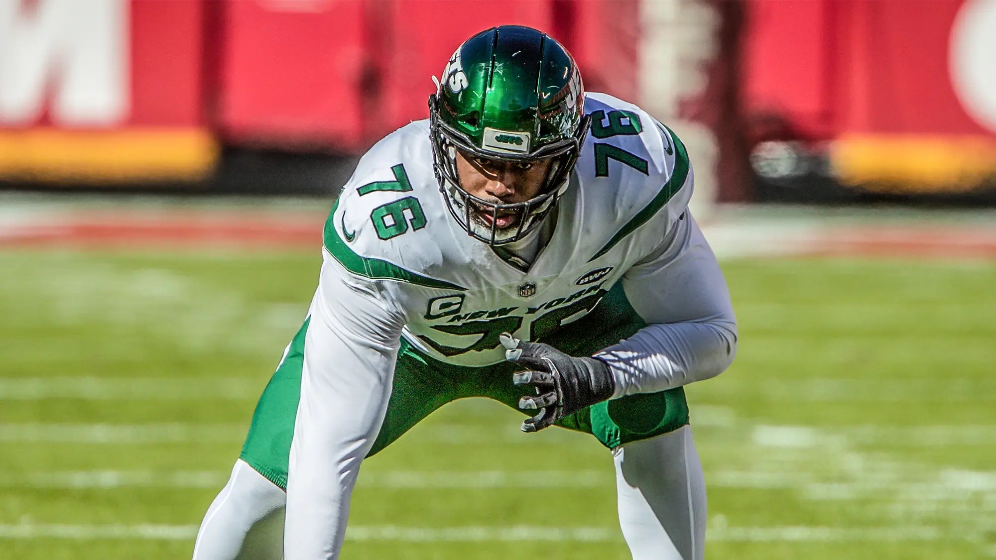 New York Jets linemen Mekhi Becton, George Fant, and Greg Van Roten ...